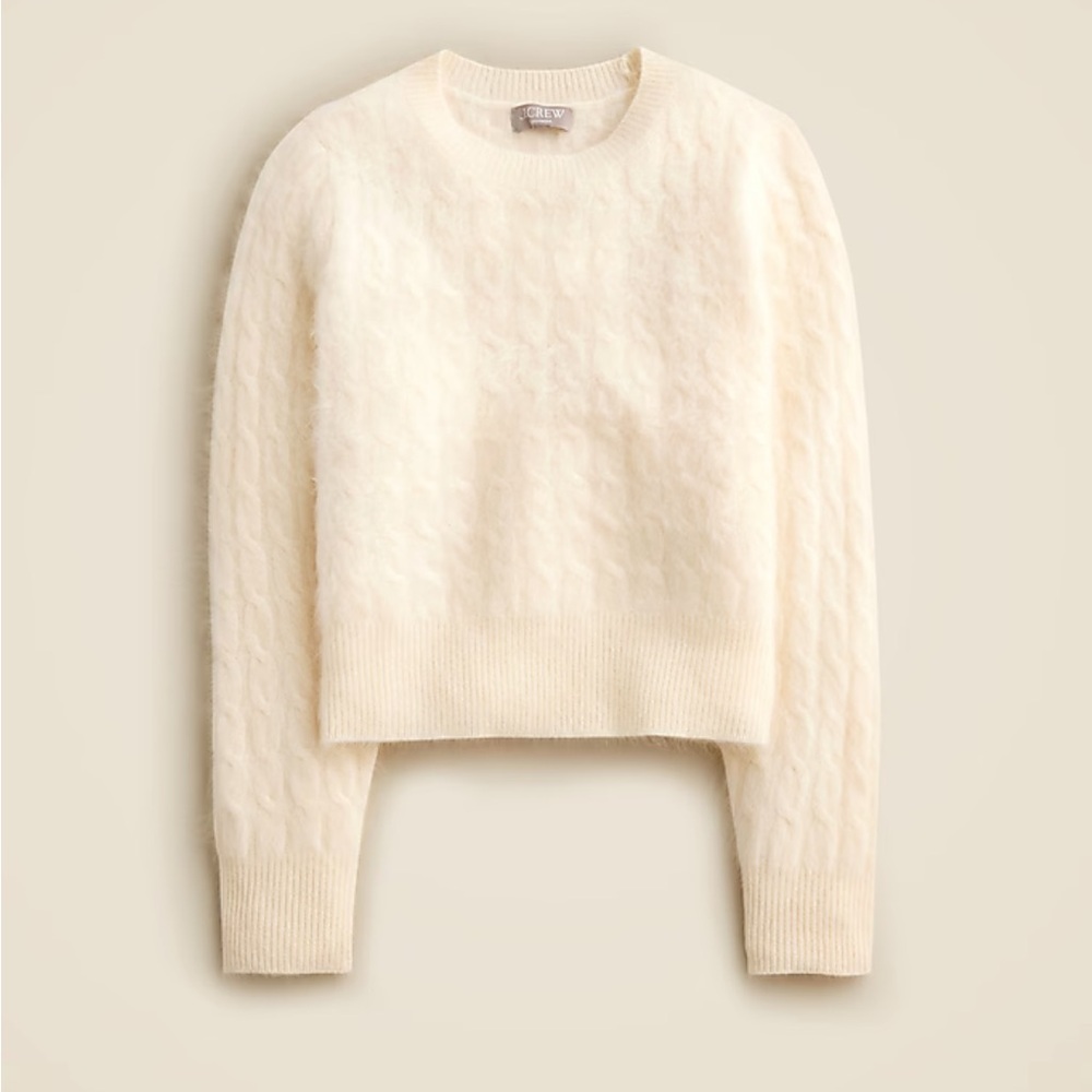 J. Crew Ivory Brushed Cashmere Cable Knit Crewneck Sweater NWT Medium - Picture 3 of 7